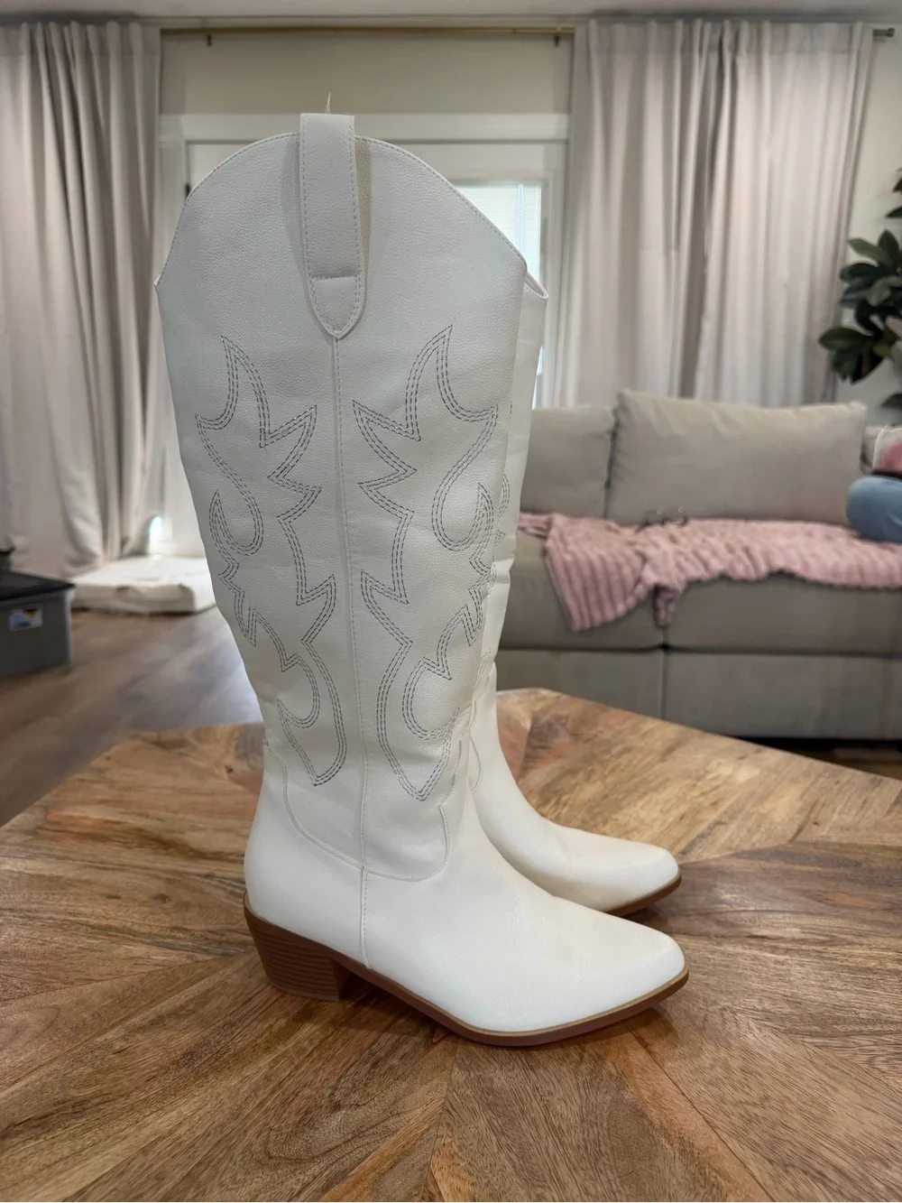 White Western Knee-High Boots - Classic Cowboy Style